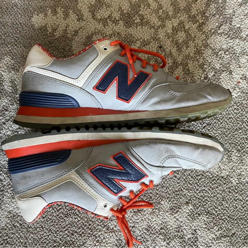 New Balance 574 Navy Blue & Orange Sneakers Trendy Gray